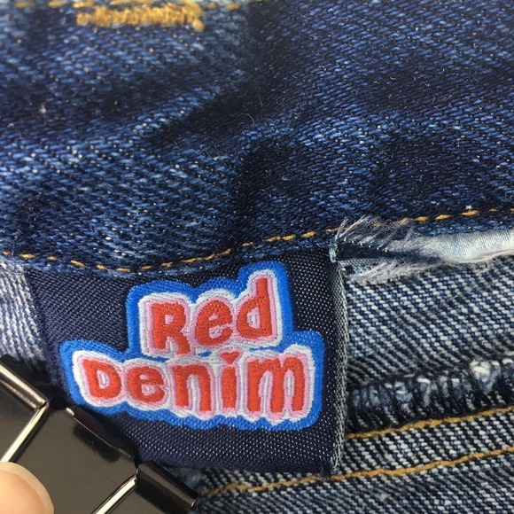 Vintage Patchwork Jeans Womens 28 x 29 Blue Denim Corduroy Patches Gold Stamped‎ - Picture 2 of 9